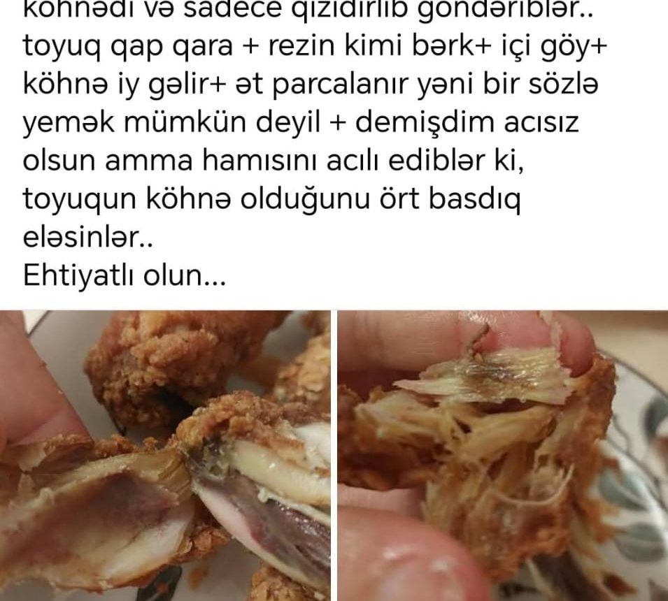 Port Baku KFC-də müştərinin sifarişinə köhnə toyuq verilib?