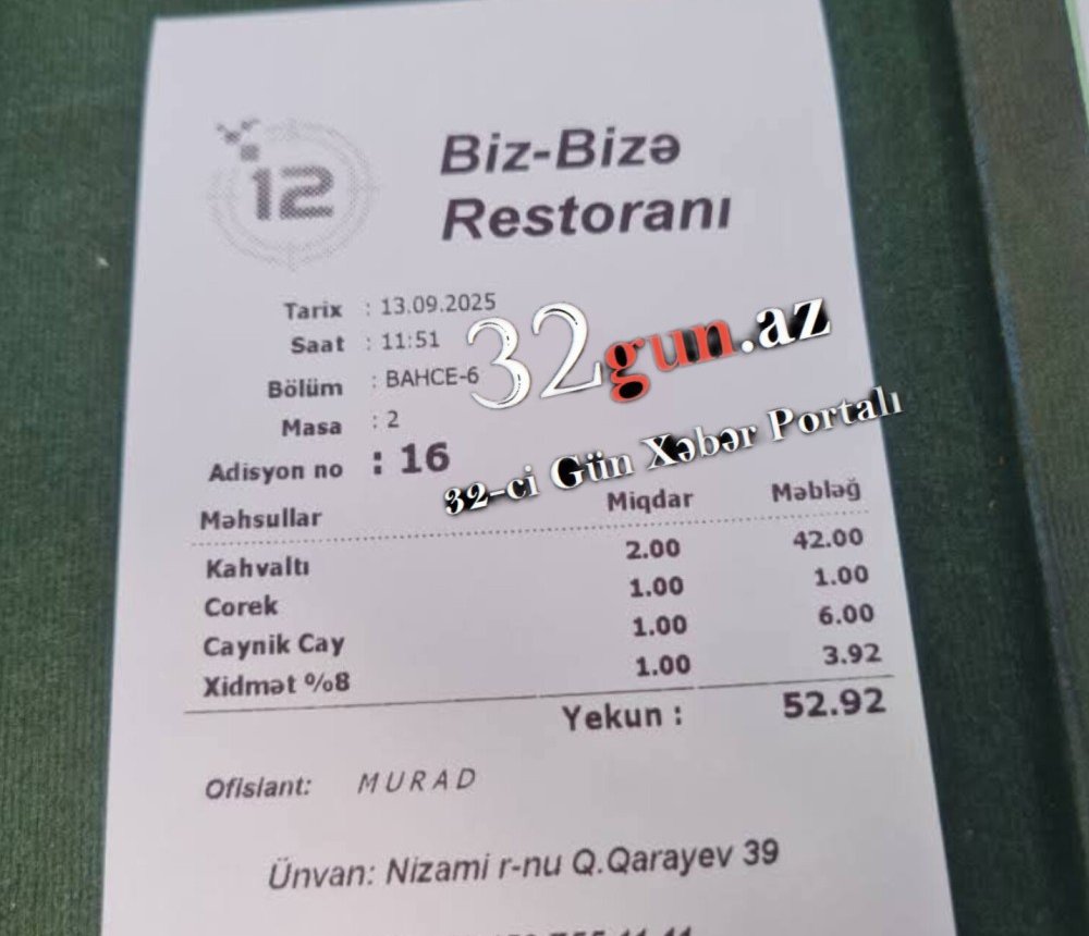 “Biz Bizə” restoranında müştərilərdən “card to card” hesab alınır?