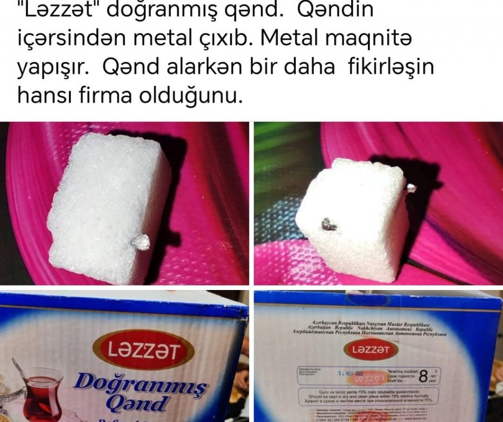 “Ləzzət” doğranmış qənddən dəmir çıxdı