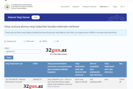 726 min manatlıq vergi borcu olan “AZ-TEX-IMPORT” HOQQA VERİR - 20 gündə 9.171.445,8 AZN və ...
