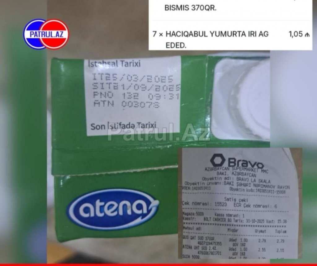 “Bravo”da müştəriyə vaxtı keçmiş məhsul satılıb-Fotofakt
