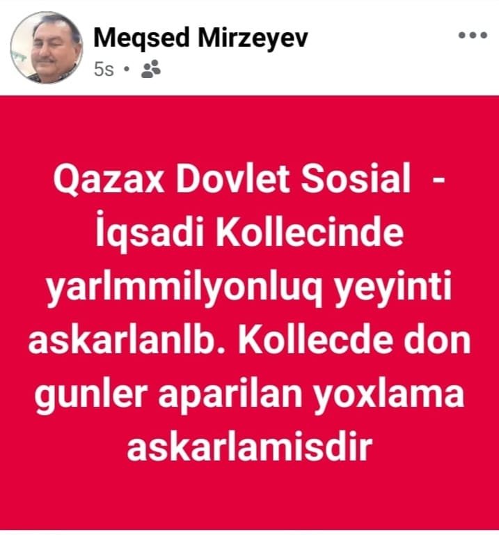 Qazax Dövlət Sosial-İqtisadi Kollecində yarımmilyonluq yeyinti: Elşad Quliyev həbs astanasında