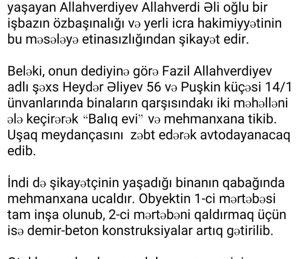 Mingəçevirdi vətəndaşların istirahət hüququ pozulur