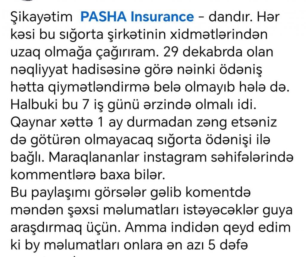 “PASHA Insurance”dən şikayət: Müştərilərin ödənişləri verilmir?
