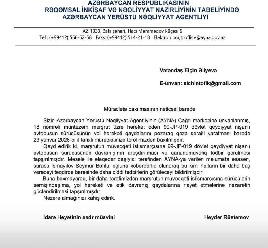 Memar AYNA məmurunun kobud məktubunu paylaşdı…