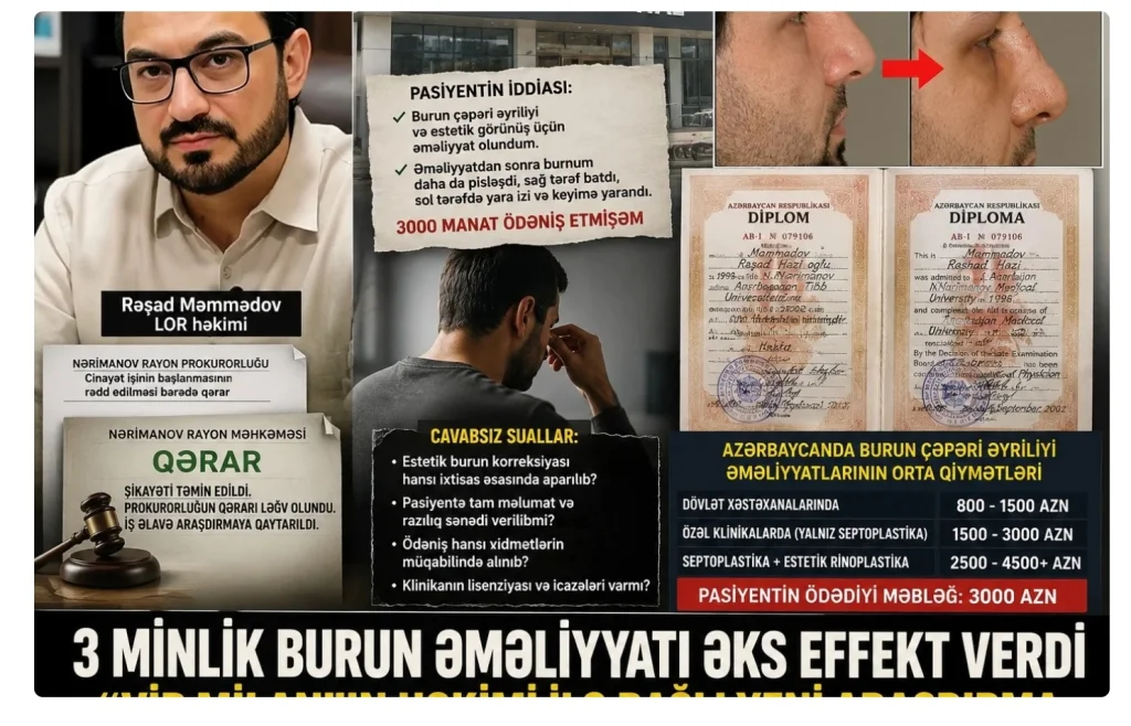 3000 manatlıq burun əməliyyatı, məhkəmə qərarı və 